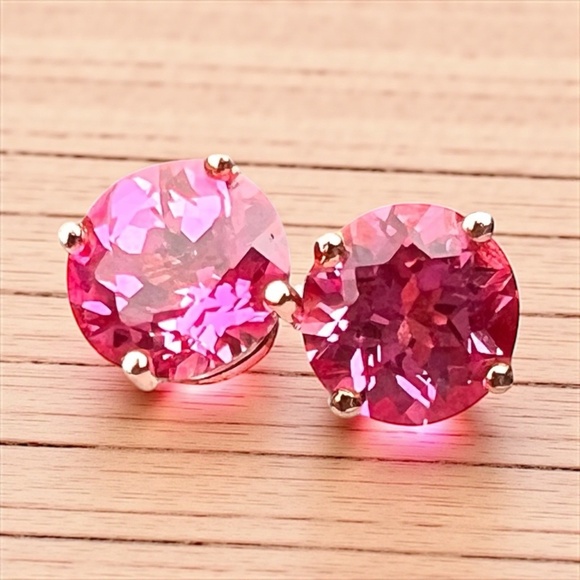 Pink Sapphire Earrings in 18K Rose Gold Vermeil: Perfect Gift - Picture 3 of 12